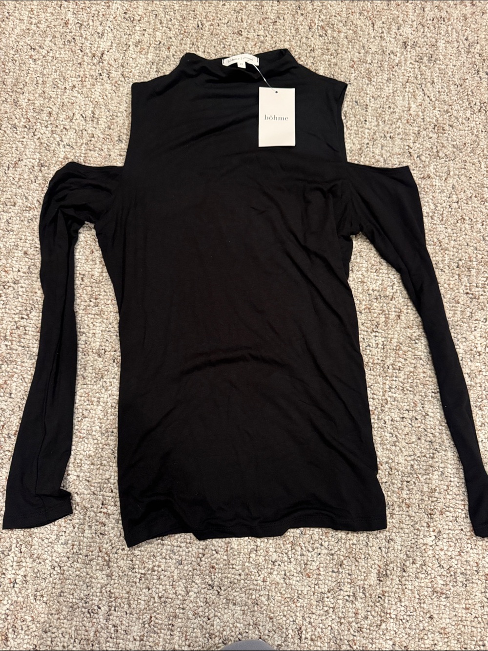 bohme Black Cold-Shoulder Mock Neck Long Sleeve Top